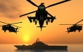 helicopters flying away from carrier