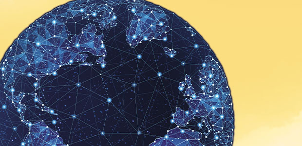 globe illustration on yellow background