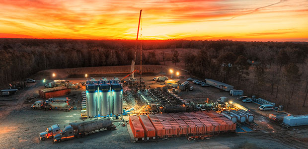 Frac spread at sunset, courtesy of Rockcliff Energy