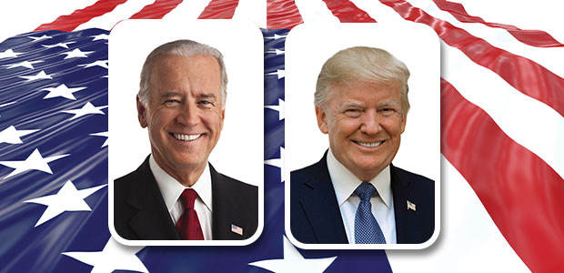 Biden and Trump placed over American Flag